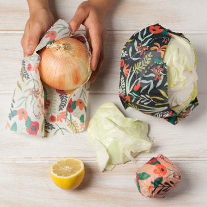 Beeswax Food Wrap, Set of 3, Floral