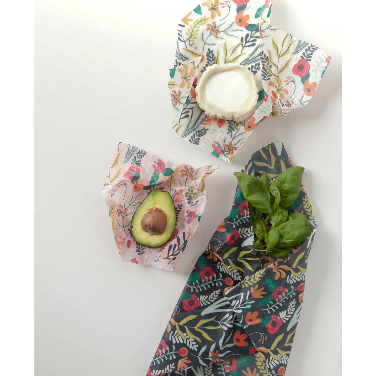 Beeswax Food Wrap, Set of 3, Floral