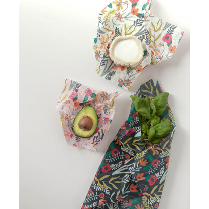 Beeswax Food Wrap, Set of 3, Floral