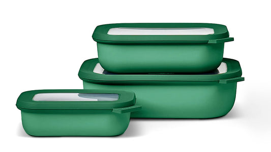 Mepal Cirqula Multi-Bowl Rectangle Shallow, Vivid Green, Set of 3