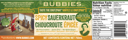 Bubbies Sauerkraut, Spicy *REFRIGERATED*