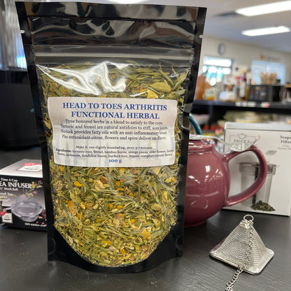 Herbal product packaging with a label on a dark surface