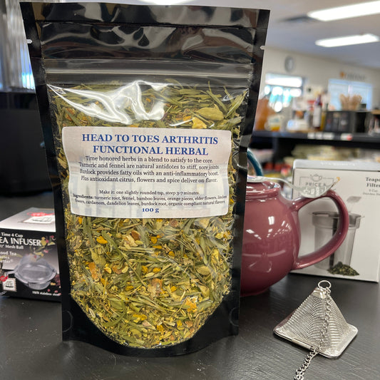 Herbal product packaging with a label on a dark surface