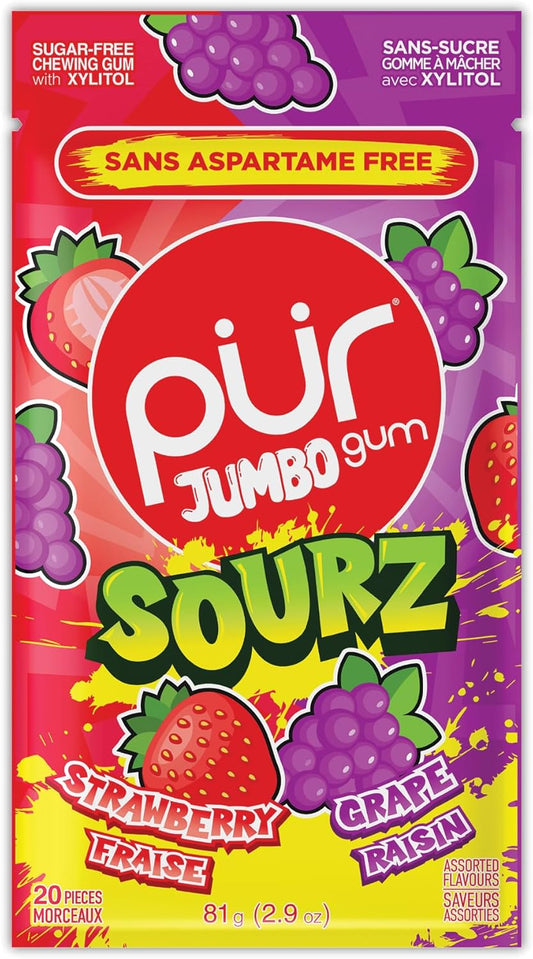 PUR Jumbo SOURZ Gum, Strawberry & Grape