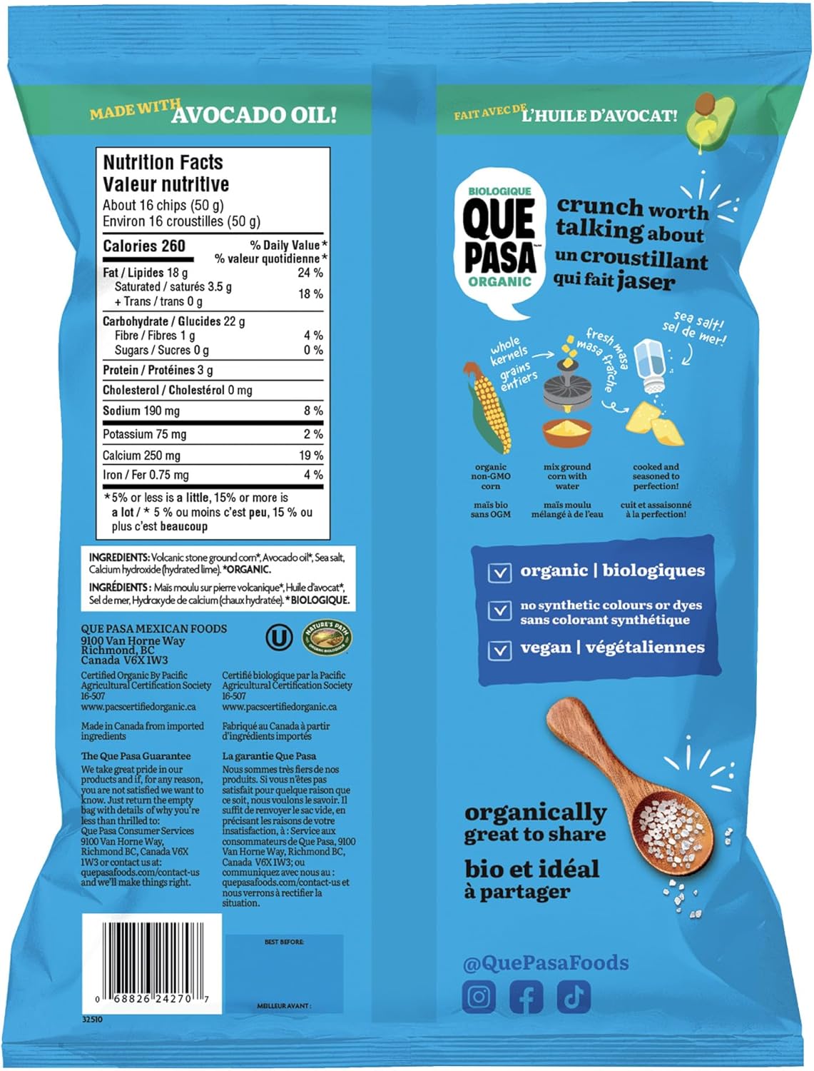 Que Pasa Dippers Sea Salt, Avocado Oil, Organic