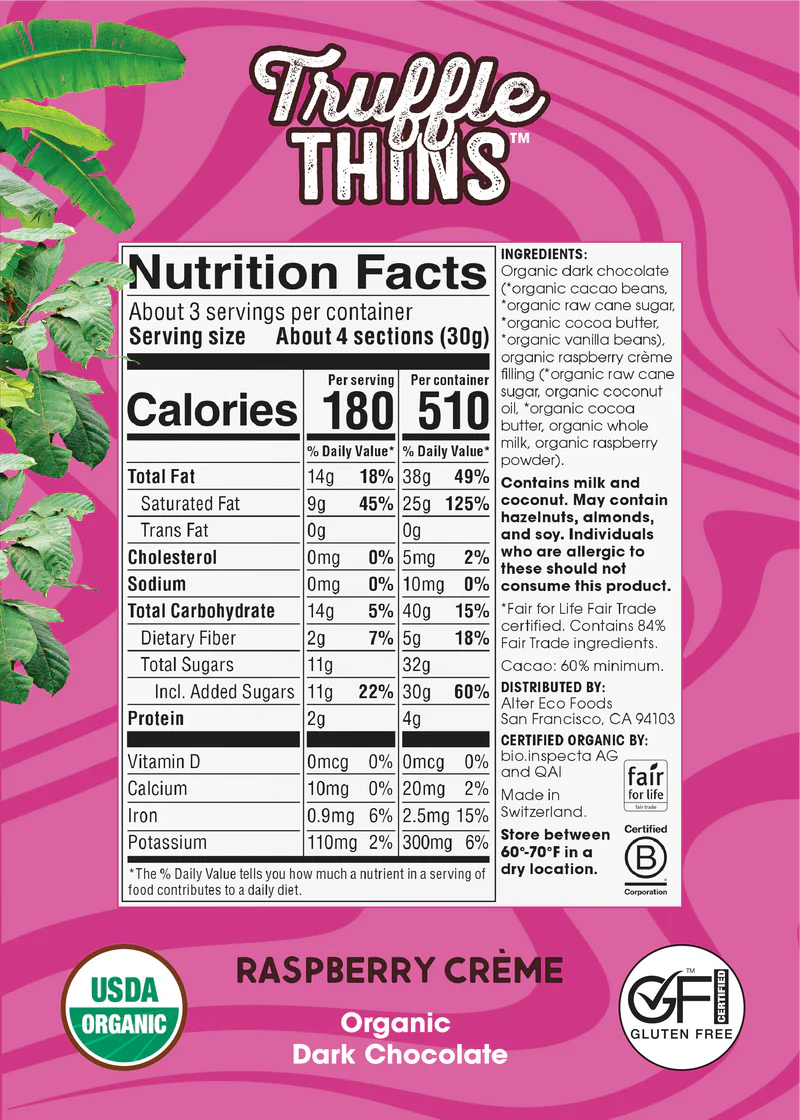 Alter Eco Truffle Thins Raspberry Creme Dark Chocolate Organic FT