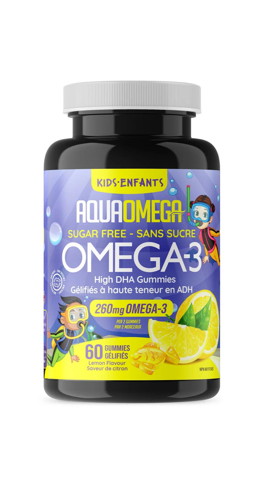 AquaOmega Kids DHA Omega-3 Gummies, Lemon