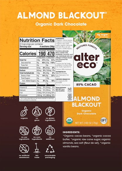 Alter Eco Almond Blackout 85% Dark Chocolate Organic FT