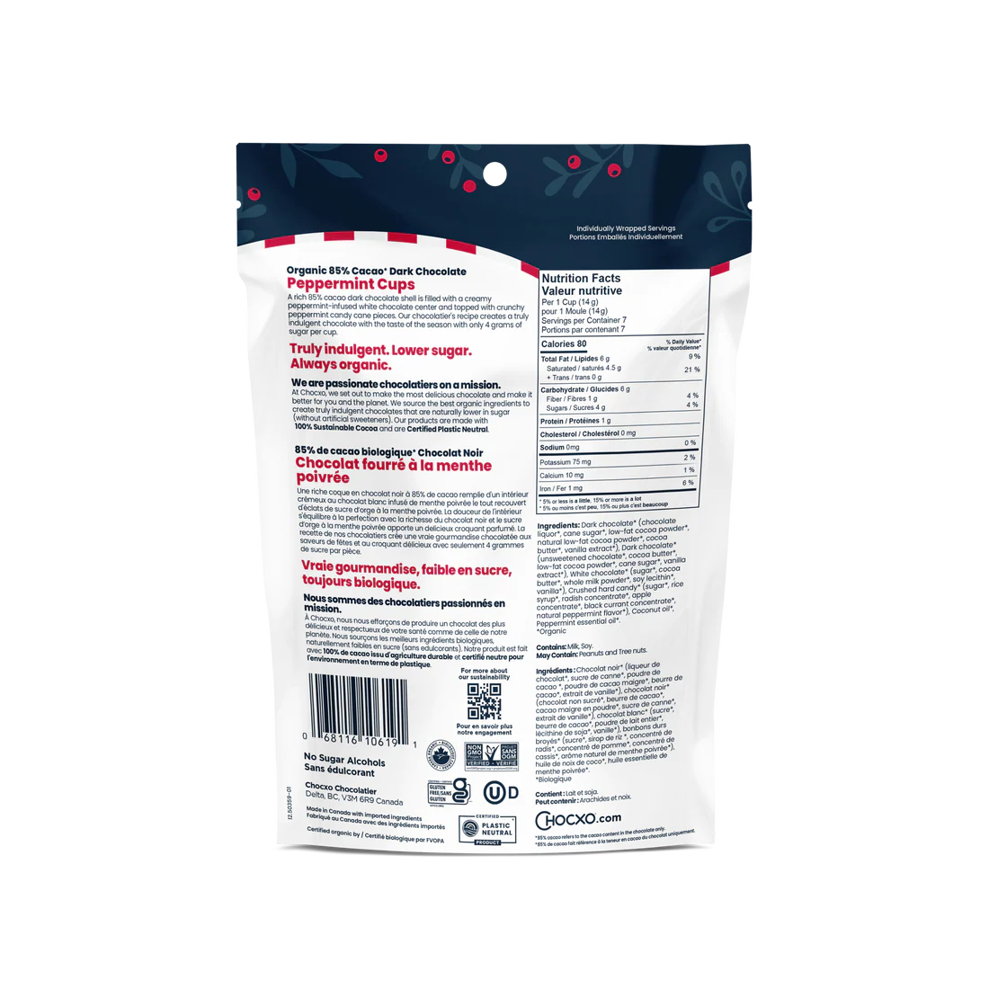 Chocxo Dark Chocolate Peppermint Cups (Org) - LE