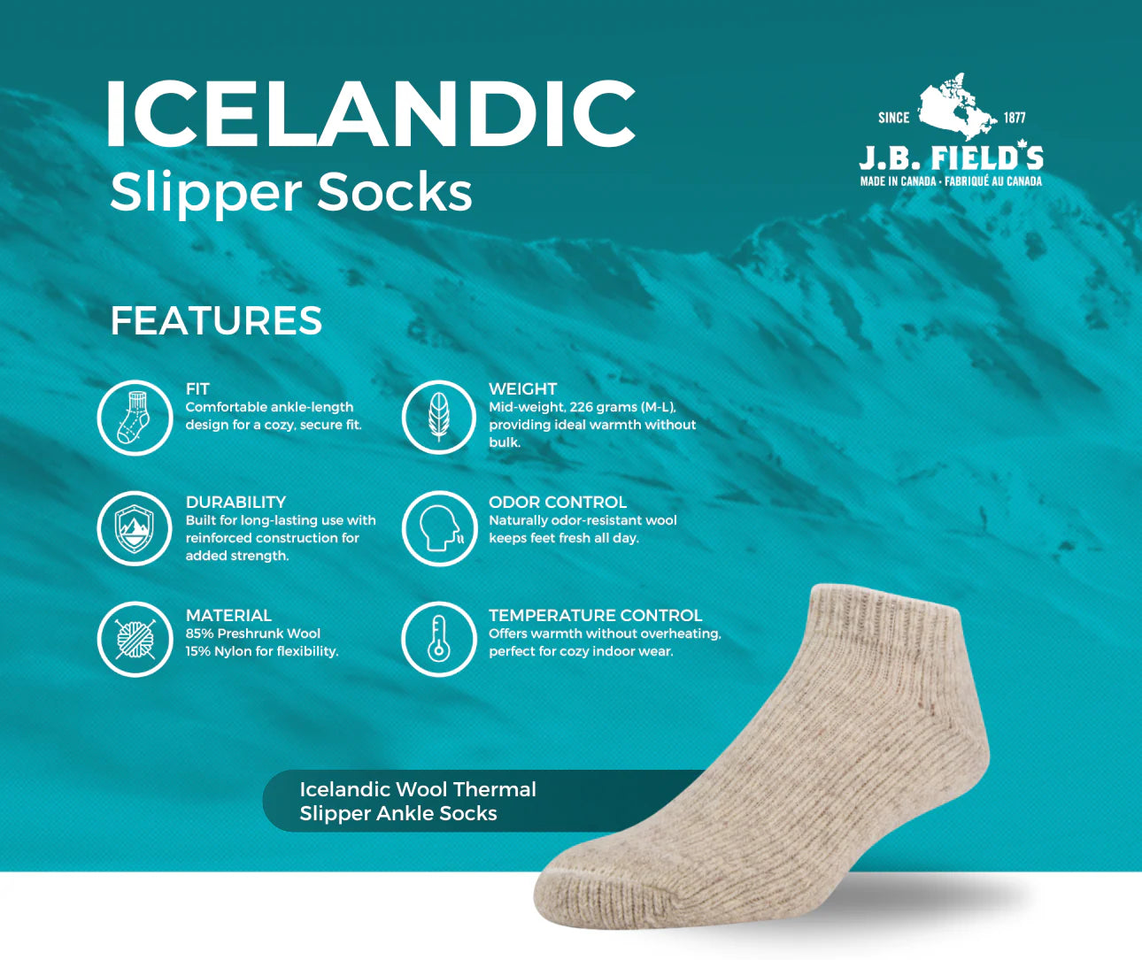 J.B. Field's Icelandic Wool Thermal Slipper Ankle Socks