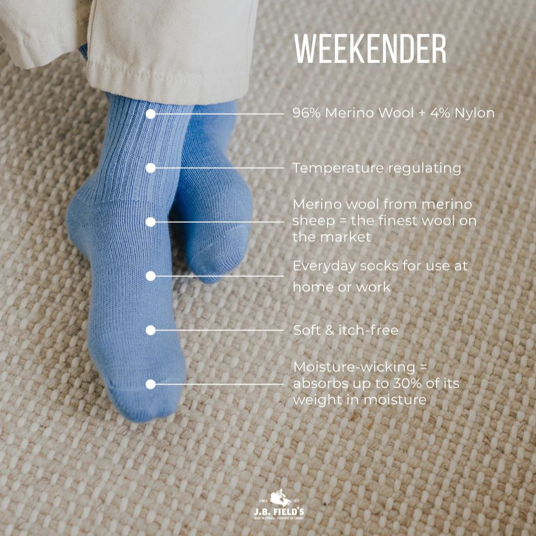 J.B. Field's "Wool Weekender" 96% Merino Wool Socks