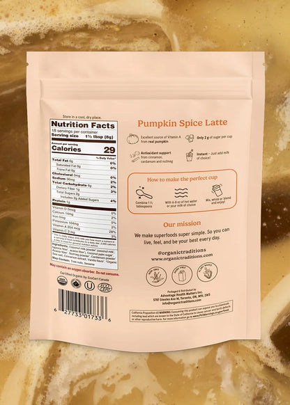 Organic Traditions Coffee Latte Pumpkin Spice