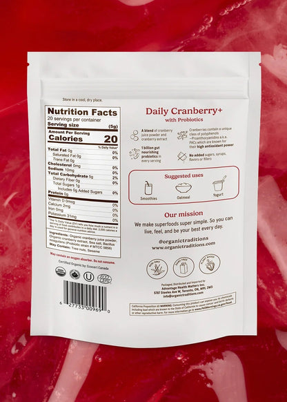 Daily Cranberry+ Probiotics Powder, Organic Traditions