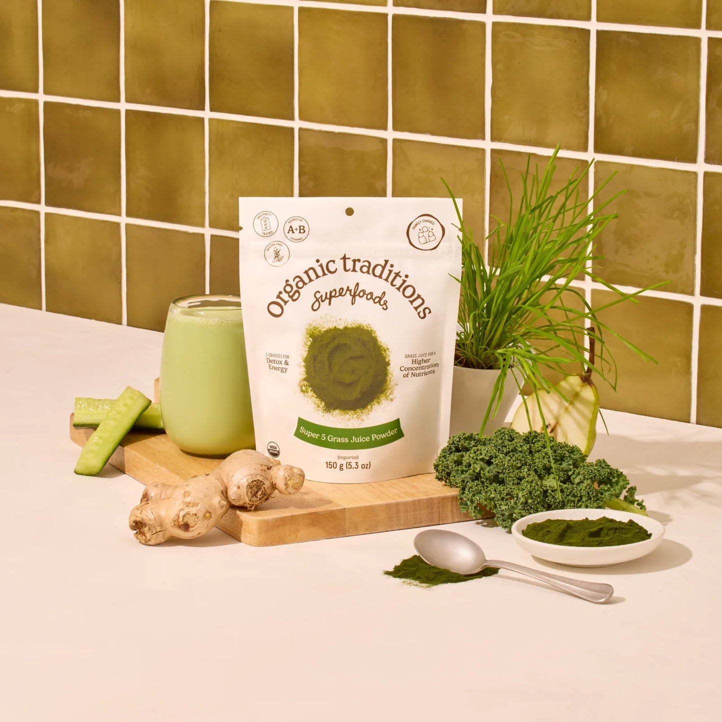 Super 5 Grass Juice Blend Powder, Organic Traditions