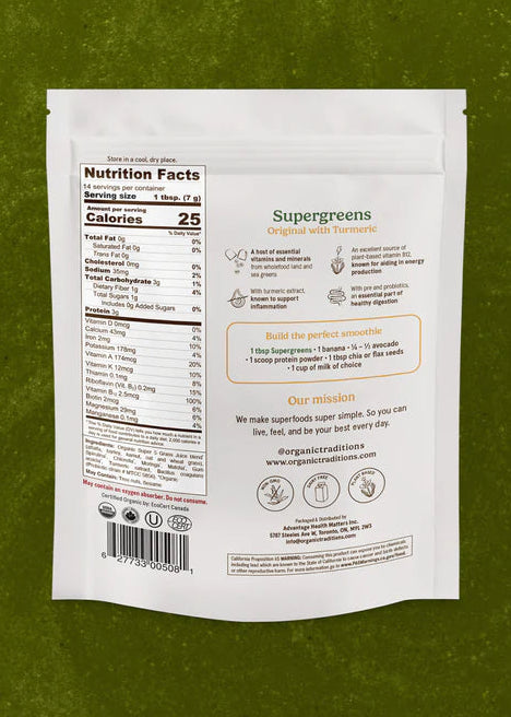 Supergreens with Turmeric Powder, Organic Traditions