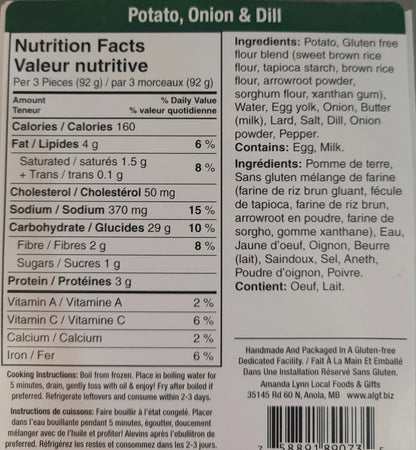 Gluten Free Perogies, Potato with Onion & Dill *FROZEN*