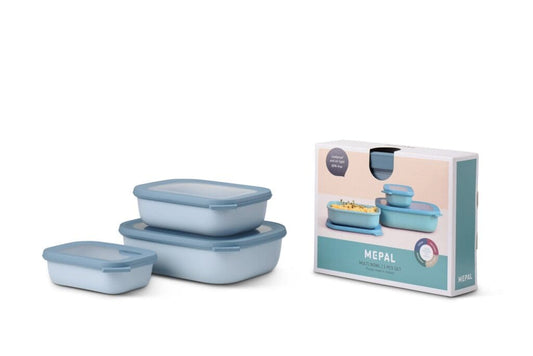 Mepal Cirqula Multi-Bowl Rectangle Shallow, Nordic Blue, Set of 3