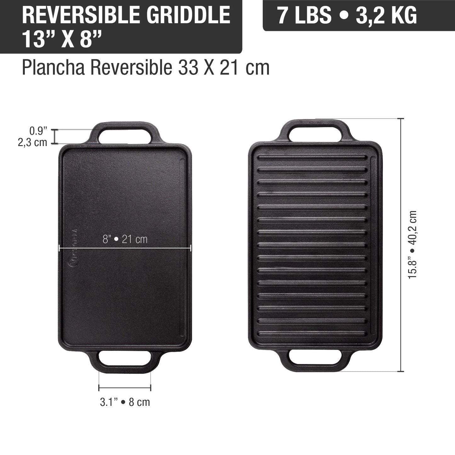 Victoria Cast Iron Reversible Griddle 13" x 8.25"