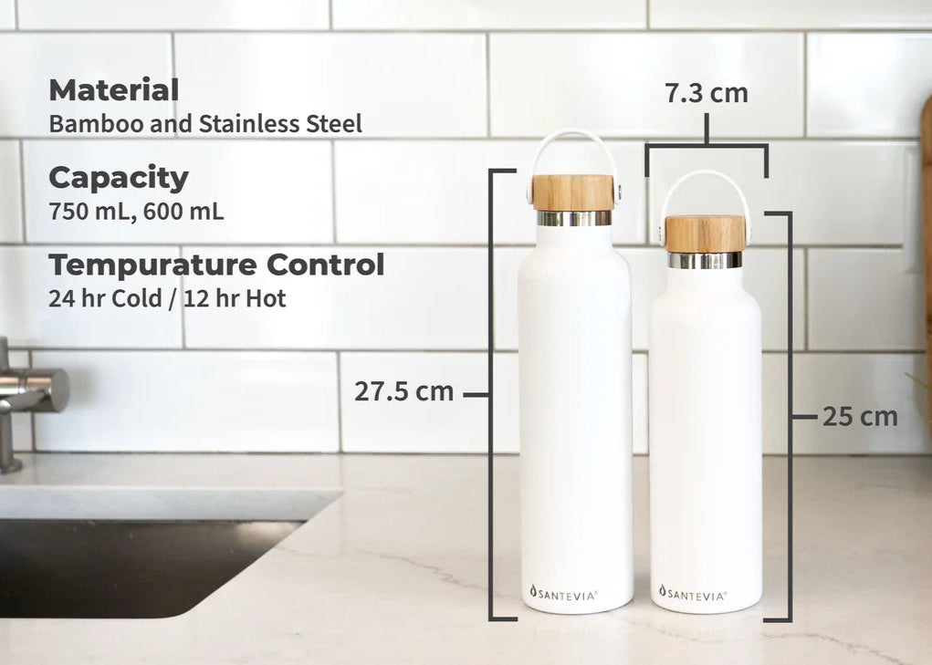 Santevia Stainless Steel Water Bottle, White