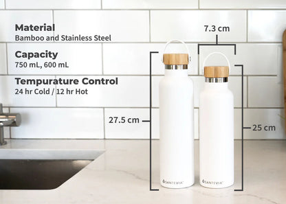 Santevia Stainless Steel Water Bottle, White
