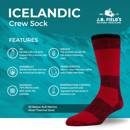 J.B. Field's Icelandic "30 Below XLR" 70% Merino Wool Thermal Socks