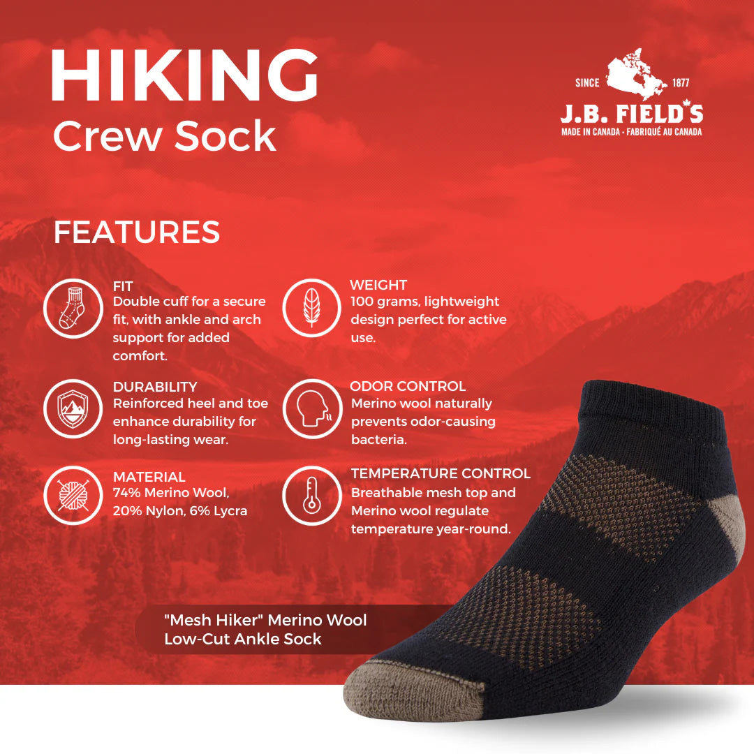 J.B. Field's Merino Wool Mesh Hiker Ankle Socks