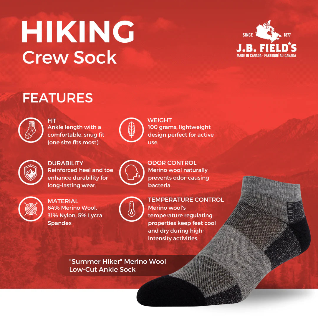 J.B. Field's "Summer Hiker" Merino Wool Low-Cut Ankle Socks