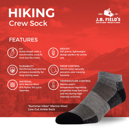 J.B. Field's "Summer Hiker" Merino Wool Low-Cut Ankle Socks