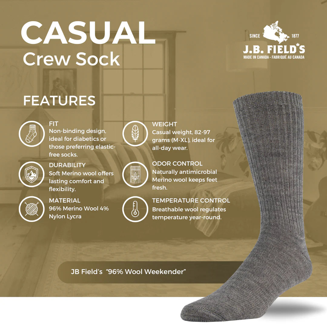 J.B. Field's "Wool Weekender" 96% Merino Wool Socks
