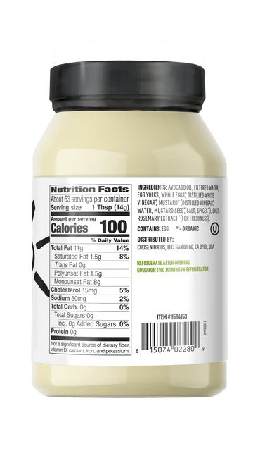 Mayonnaise, with 100% Avocado Oil, Plastic Jar