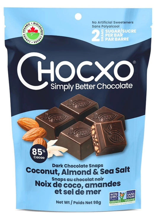 Chocxo Dark Chocolate Coconut, Almond & Sea Salt Snaps (Org)