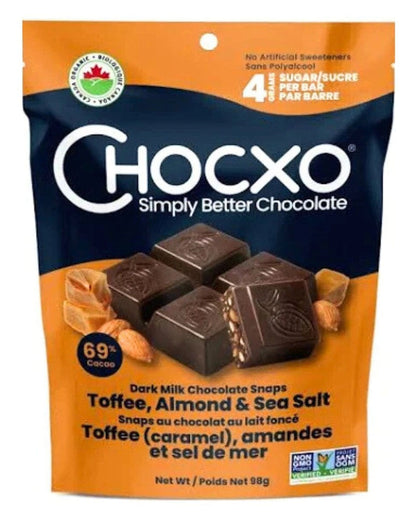 Chocxo Dark Milk Chocolate Toffee, Almond & Sea Salt Snaps (Org)