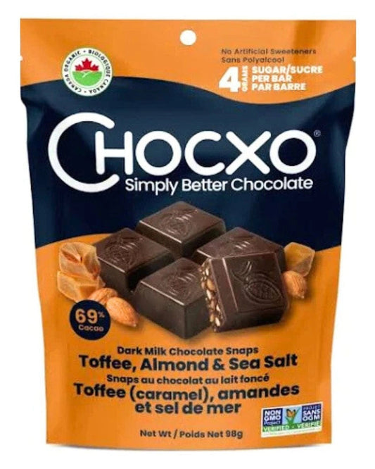 Chocxo Dark Milk Chocolate Toffee, Almond & Sea Salt Snaps (Org)