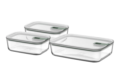 Mepal EasyClip Glass Food Box 3 Piece Set Nordic Sage