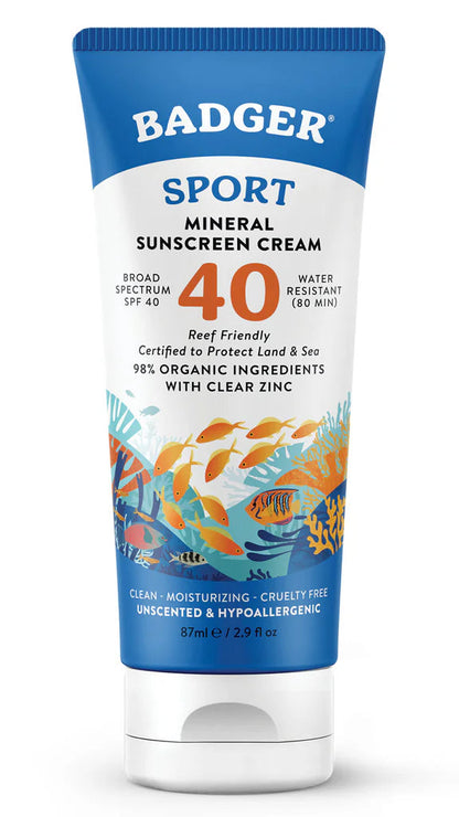 Badger Natural Mineral Sunscreen Cream SPF40 Sport