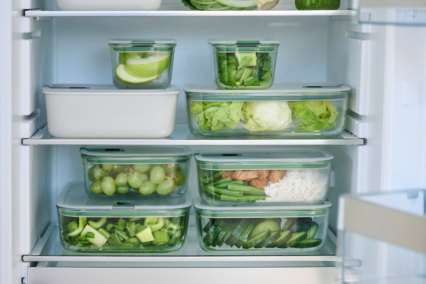 Mepal EasyClip Glass Food Box 3 Piece Set Nordic Sage