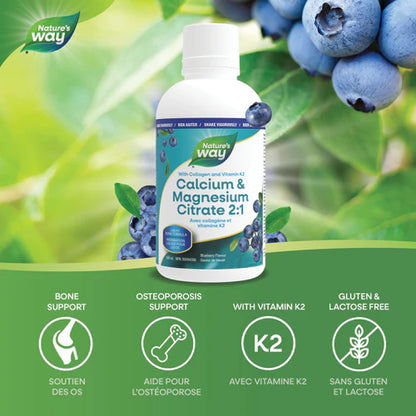 Calcium & Magnesium Citrate 2:1 with Collagen & Vitamin K2 - Blueberry