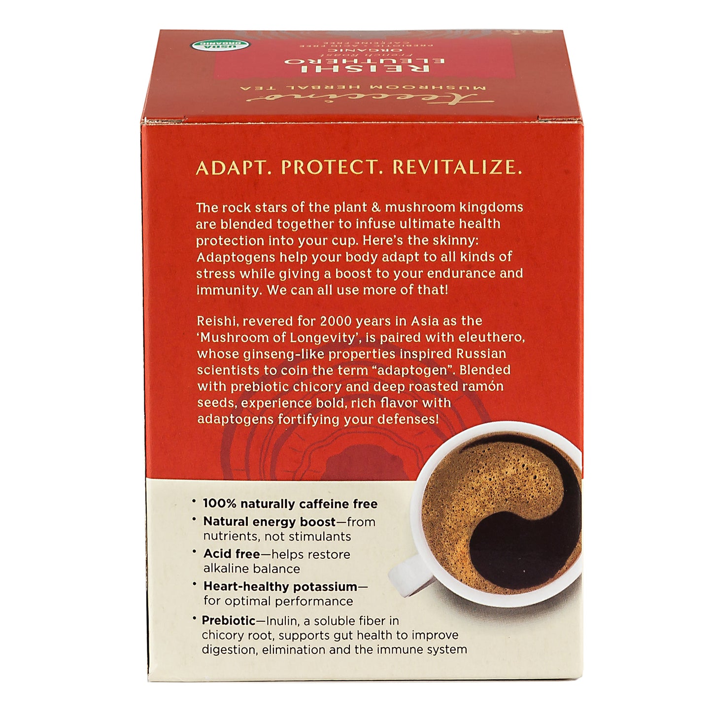 Teeccino Mushroom Adaptogen "Coffee" Tea REISHI ELEUTHERO